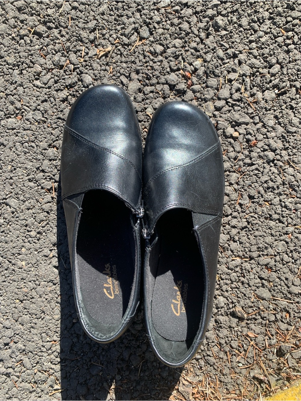 Clarks Black Leather Slip-On Loafers with Side Zip